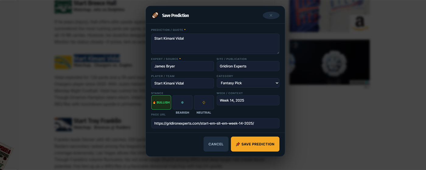 GridironExperts Prediction Tracker